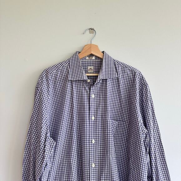 Peter Millar Gingham Print Long Sleeve Collared Button Up Shirt Purple XL - Picture 3 of 5